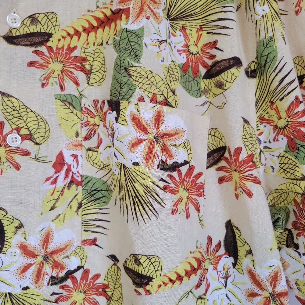 Isle Bay Linen Blend Aloha Hawaiian Shirt XL Tropical Floral Button Down - Picture 7 of 9